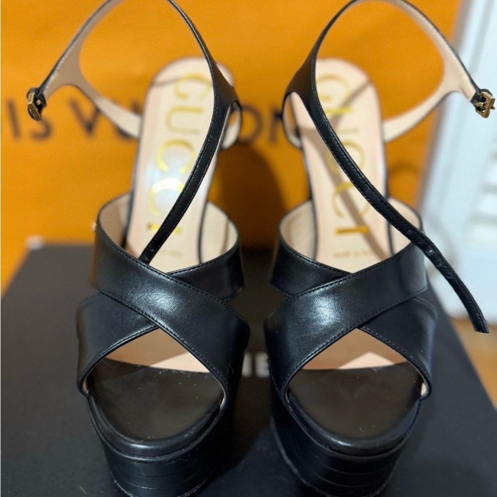 Gucci Black Leather Platform Slingback Heels - Picture 4 of 5